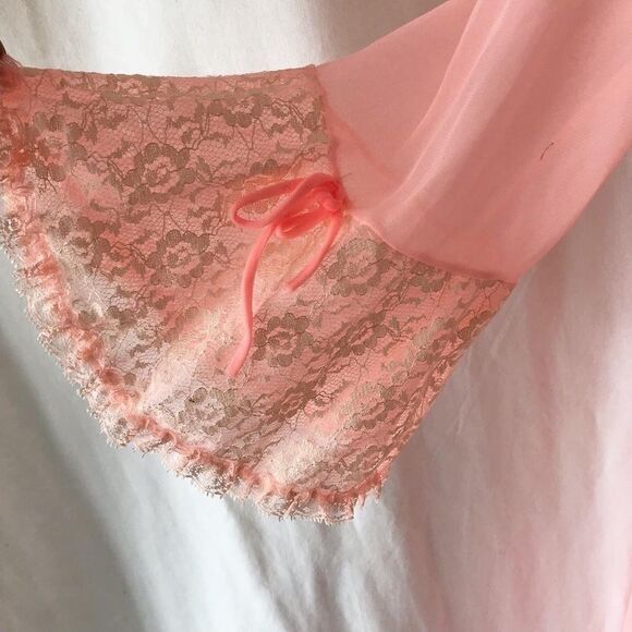 Vintage bright pink nylon lace  robe size S - Picture 7 of 10